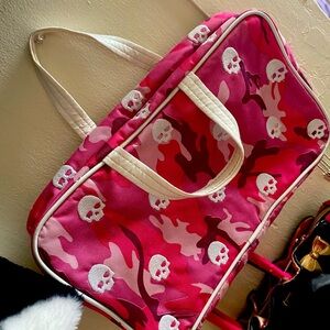 Pink skull makeup bag